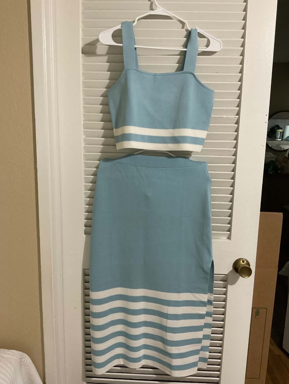 Light Blue Striped Two-Piece Dress Set